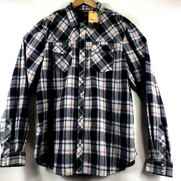 SILVER Jeans Co Mens Size XL Western Plaid Pearl Snap Shirt Maple $58 - Picture 3 of 5